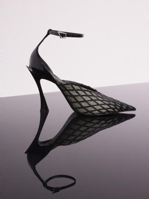 MUGLER green embroidered strappy fang 95 mules