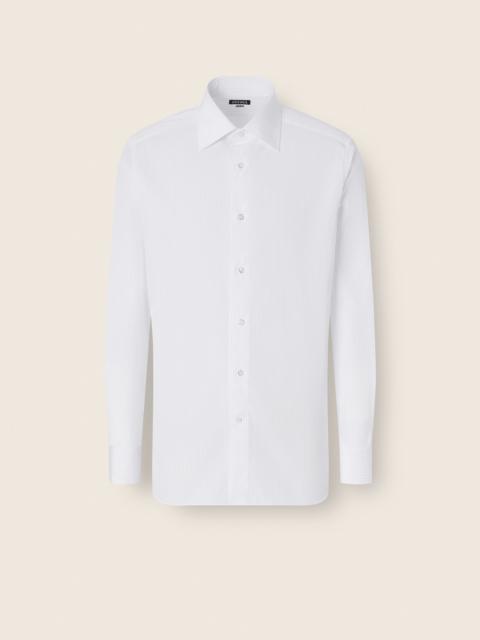 ZEGNA WHITE AND LIGHT BLUE MICRO-STRIPED COTTON SHIRT