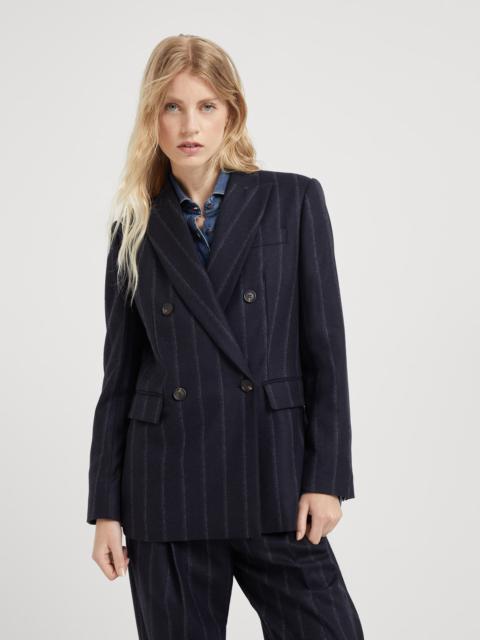 Brunello Cucinelli Techno virgin wool striped flannel blazer with monili