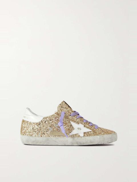 Golden Goose Super-Star distressed glittered leather sneakers