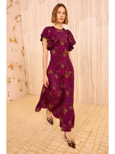 ULLA JOHNSON Mariam Silk Bias Cut Flutter Sleeve Dress