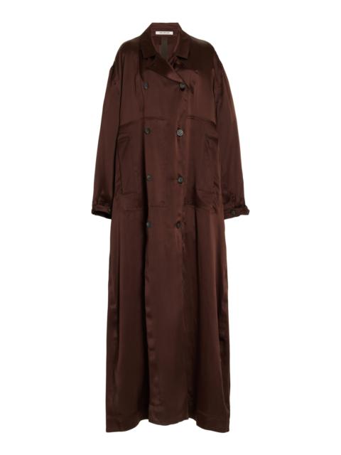 PETER DO Double-Breasted Silk-Satin Duster Trench Coat brown