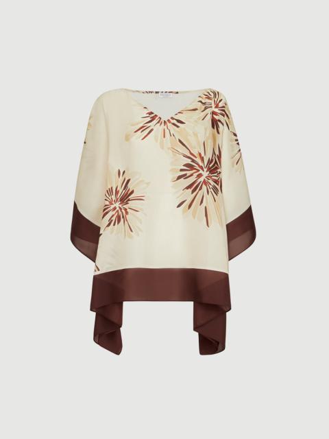 Brunello Cucinelli Silk bloom print pongee poncho-style top