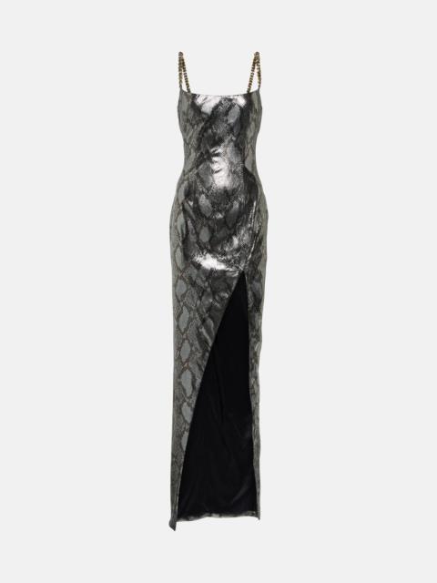 Balmain Chain-detail snake-print gown