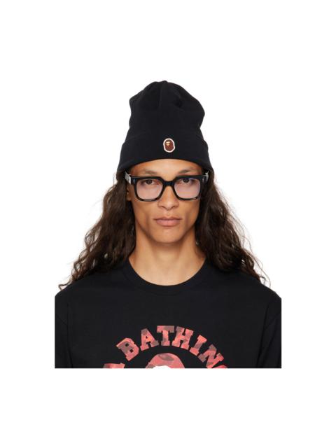 A BATHING APE® Black Silicon Ape Head Knit Beanie