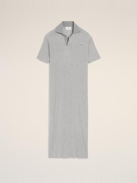 AMI Paris GREY COTTON SHORT SLEEVE LONG POLO DRESS
