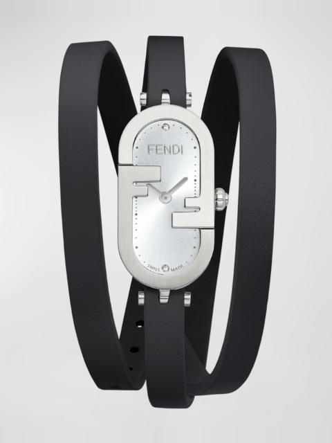 O'Lock Vertical Oval Calf Leather Wrap Watch, Black