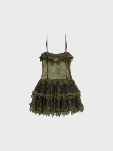Blumarine SHORT CHANTILLY LACE DRESS WITH RUFFLES AND SCALLOPED EDGES