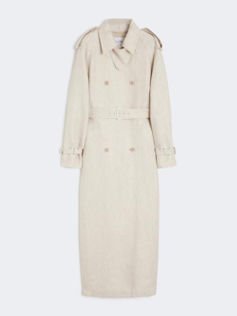 Max Mara PEDAGGI Pure linen drill double-breasted duster coat - SAND