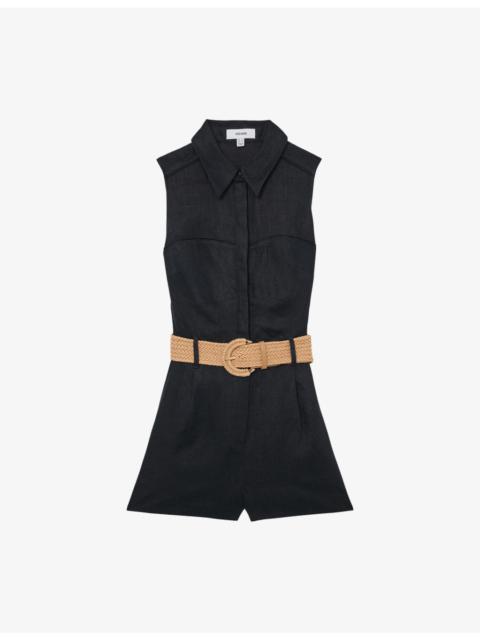 REISS Taylor Belted-Waist Linen Playsuit