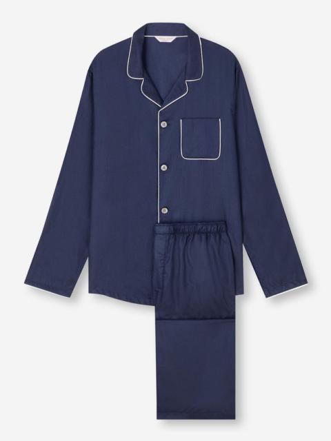 Derek Rose Men's Modern Fit Pyjamas Lombard 6 Cotton Jacquard Navy