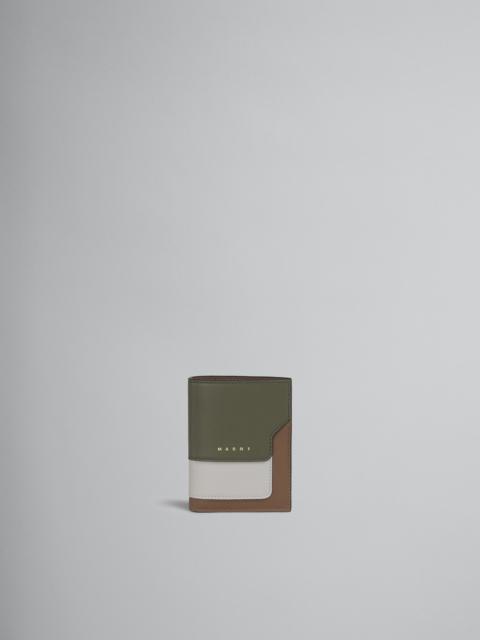 Marni GREEN GREY AND BROWN SAFFIANO LEATHER BI-FOLD WALLET