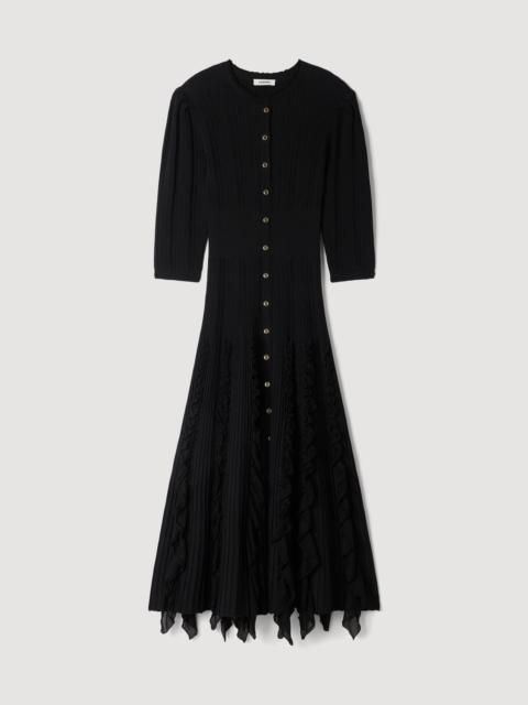 Sandro KNIT MAXI DRESS WITH RUFFLES
