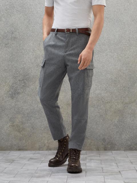 Virgin wool flannel relaxed fit trousers with cargo pockets