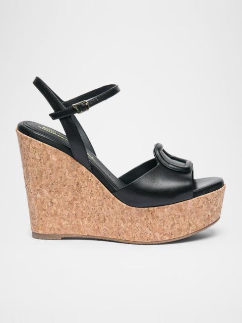 Santoni Nizza Leather Buckle Wedge Platforms