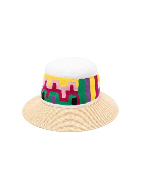 Checkerboard-embroidered sun hat