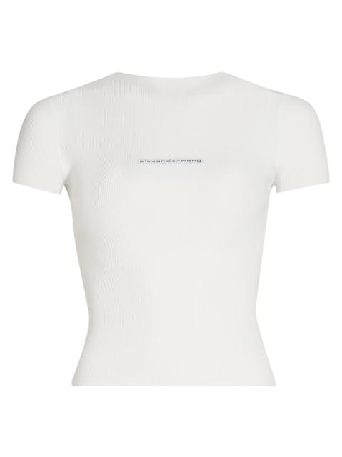 Alexander Wang Women's Logo Crewneck Rib-Knit T-Shirt - White
