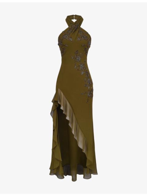 House of CB Raquel Georgetted Halter-Neck Woven Maxi Dress