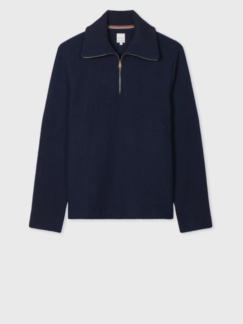 Paul Smith Navy Bouclé Wool Zip-Neck Sweater