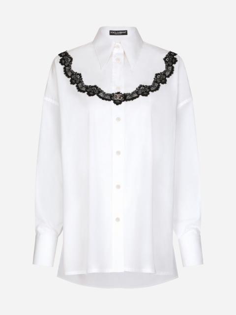 Dolce & Gabbana Oversize poplin shirt with lace inserts