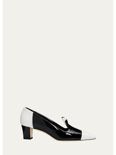 Manolo Blahnik 50mm Polastron Bicolor Patent Leather Loafer Pumps