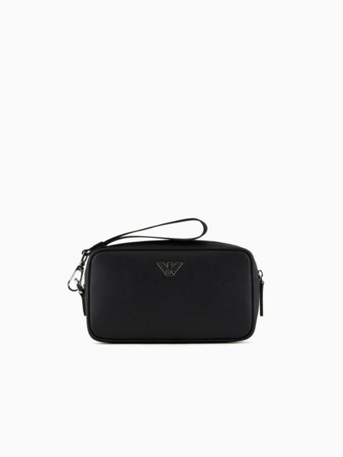 EMPORIO ARMANI ASV regenerated Saffiano leather washbag with eagle plate