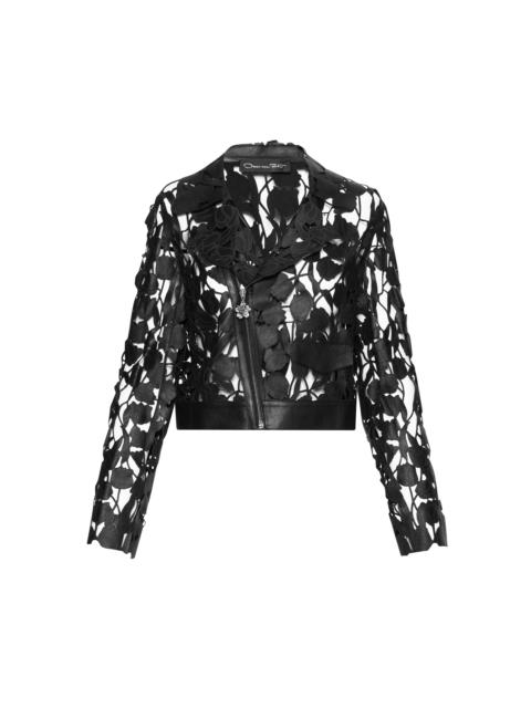 Oscar de la Renta LASER CUT TULIP LEATHER MOTORCYCLE JACKET