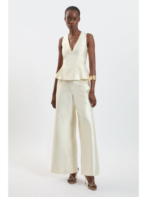 KAREN MILLEN Satin Twill Peplum Wide Leg Jumpsuit