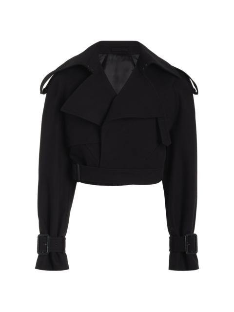 WARDROBE.NYC Perfecto Cropped Cotton Trench Coat black