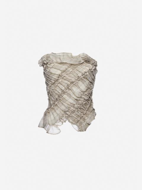 MAGDA BUTRYM Ruched checkered bandeau top in cream