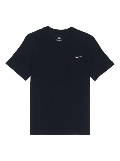Nike Nike Sportswear Solid Color Embroidered Logo Micro Mark Round Neck Casual Short Sleeve Black BV0508-