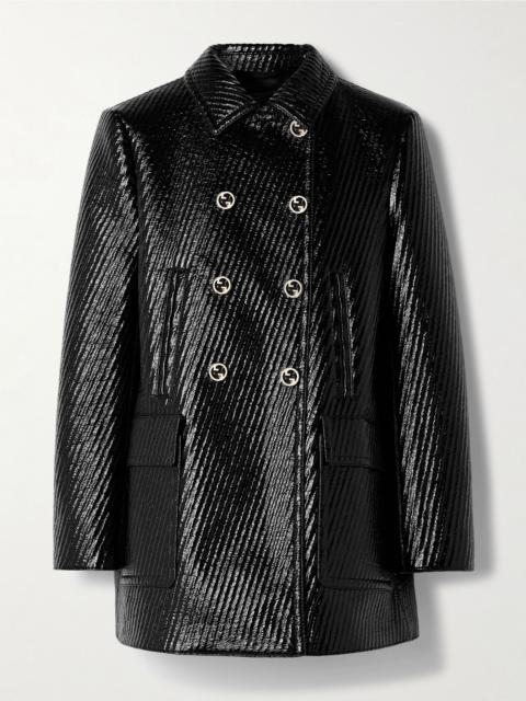 GUCCI Double-breasted quilted coated wool-blend jacket Black