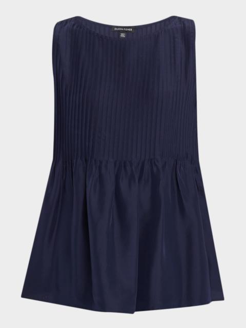 EILEEN FISHER Bateau-Neck Pleated Silk Top