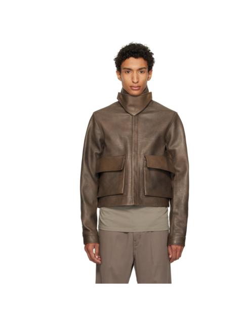 Rick Owens Brown Tower Alice Leather Jacket