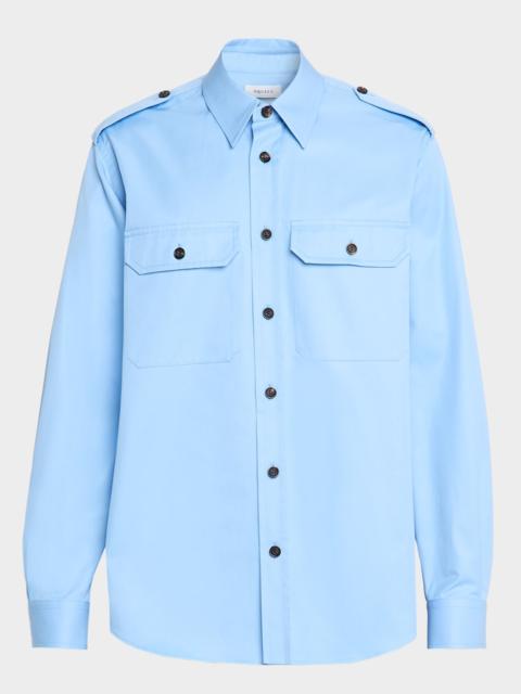 Alexander McQueen Men's Cotton Embroidered Logo Utility Shirt