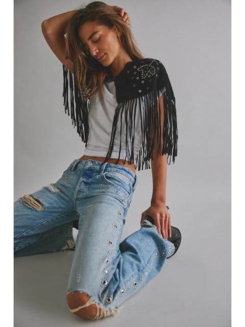 FREE PEOPLE Lights Out Embellished Suede Cape