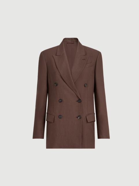 Brunello Cucinelli Viscose and linen fluid twill blazer with monili