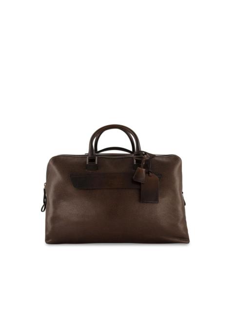 Santoni logo-debossed leather weekend bag