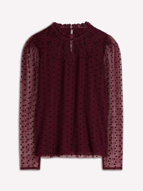 BODEN Tulle Yoke Embroidered Top-Dark Cherry