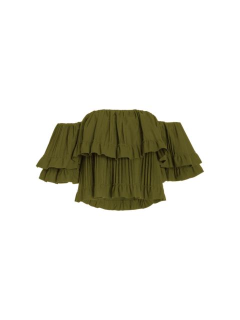 Exclusive Pleated Poplin Cropped Top olive