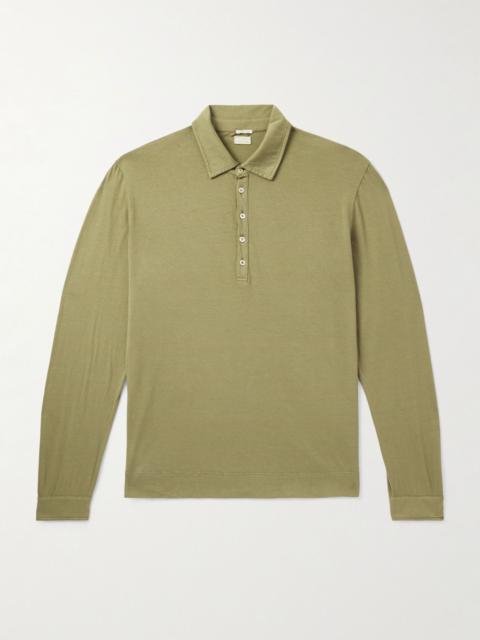massimo alba Ischia Cotton and Cashmere-Blend Jersey Polo Shirt Green
