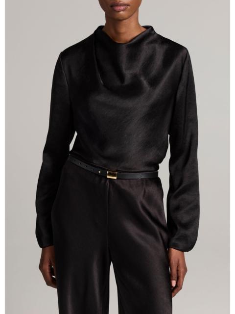 Vince Satin Draped Cowl-Neck Long-Sleeve Top