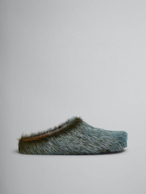 BLUE-GREY LONG HAIR CALFSKIN FUSSBETT SABOT