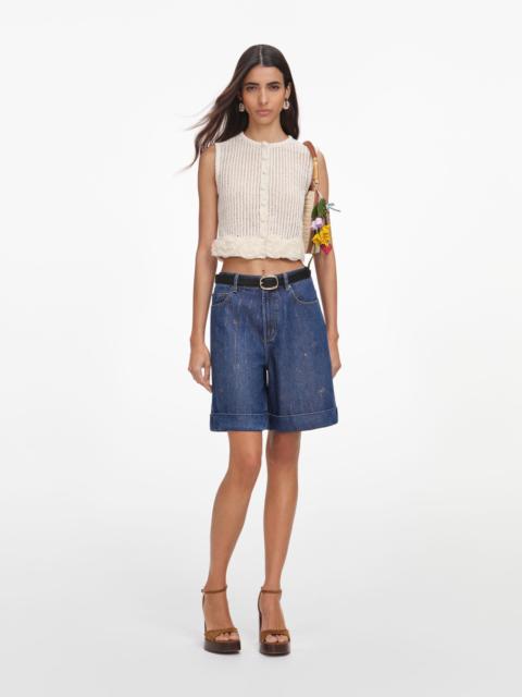 self-portrait Cream Crochet Flower Knit Top