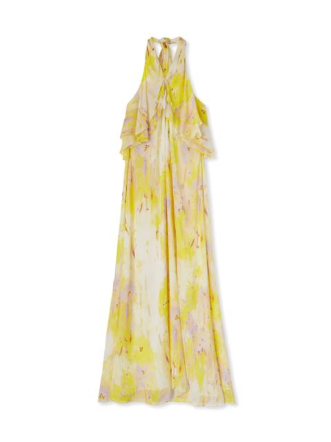 Long sleeveless dress with georgette "artsy flower" print