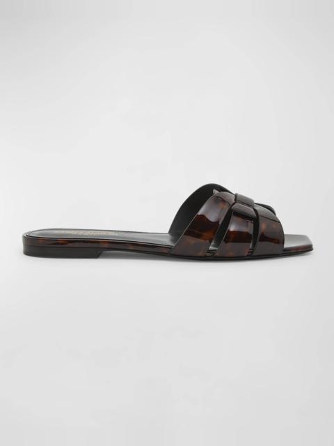 SAINT LAURENT Tribute Tortoise Shell Flat Slide Sandals