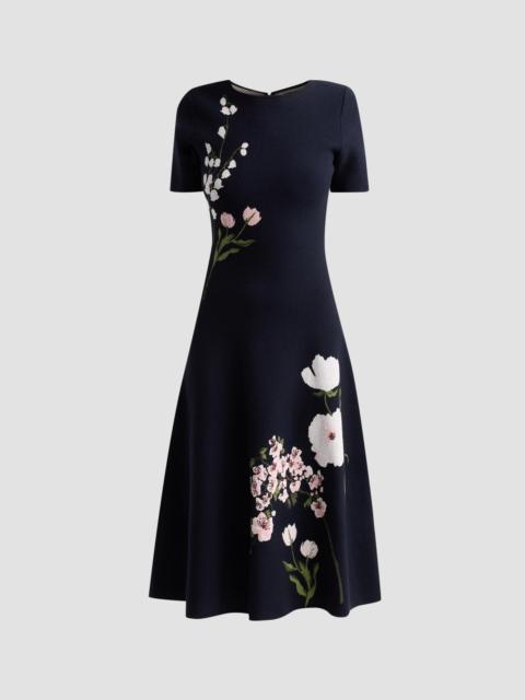 Oscar de la Renta Women's Floral Jacquard Knit Midi Dress - Navy