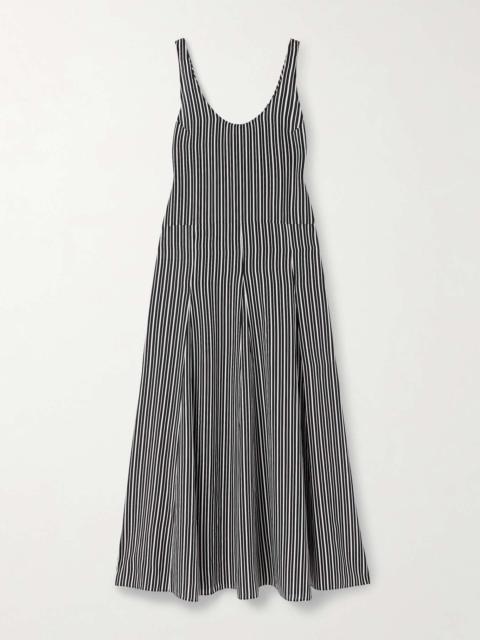 MARIA McMANUS Pleated striped recycled-crepe de chine midi dress Black