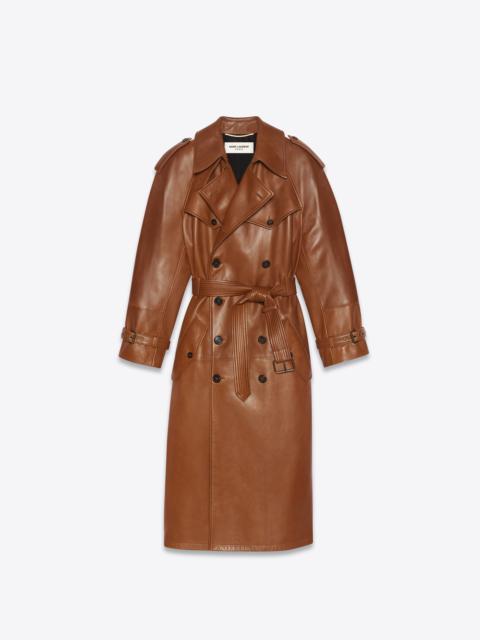 SAINT LAURENT long double-breasted trench coat in plunged lambskin