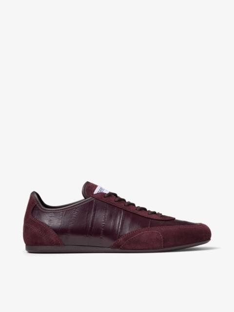 JIMMY CHOO Sunny F Deep Merlot Leather Mix and Eel Printed Leather Low Top Trainers